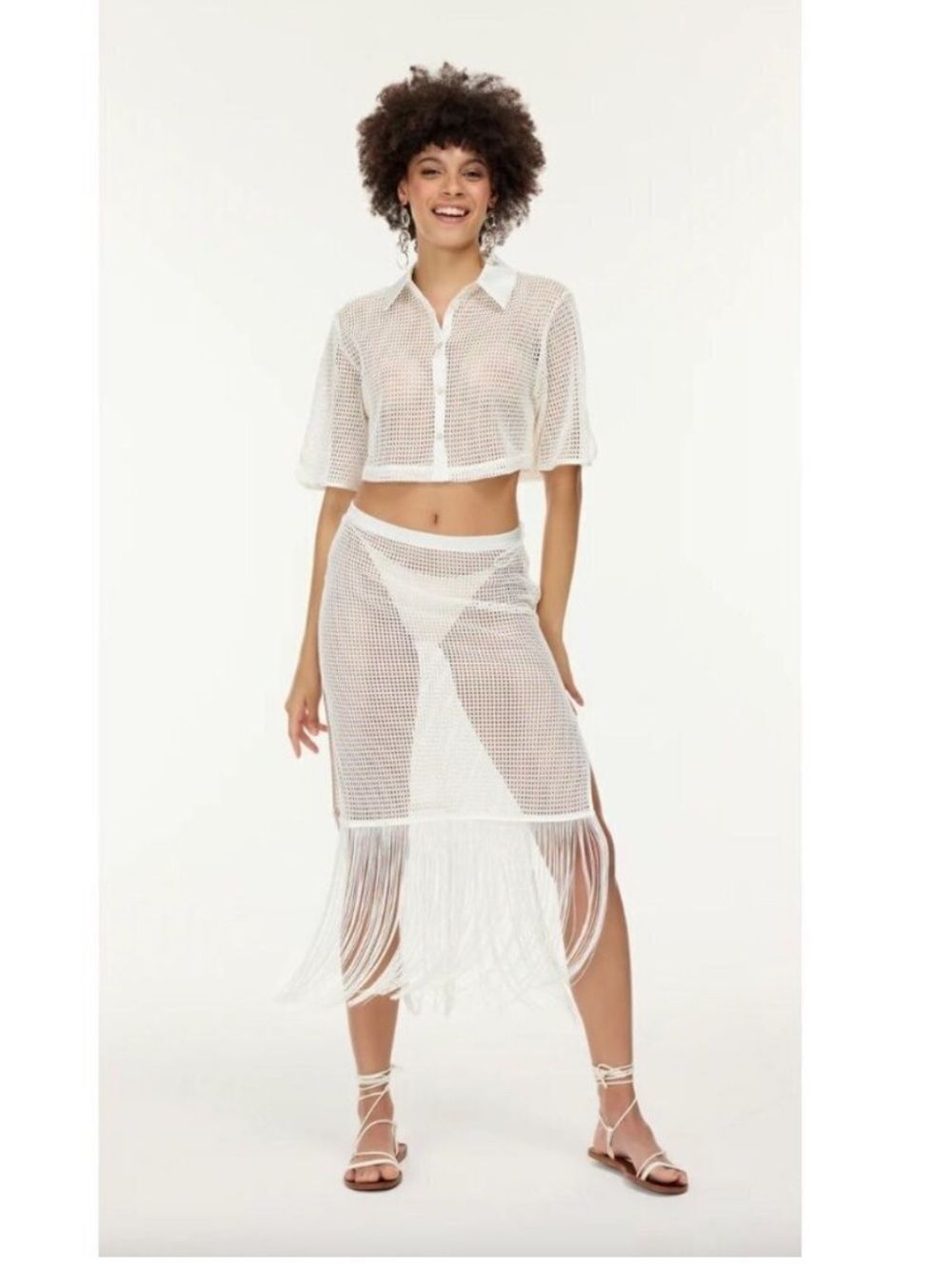 My Beachy Side Camelia Crochet Fringed Maxi Skirt White Size Medium NWT